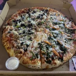 River Tavern Pizza - 1/2 veggie and 1/2 River rat supreme