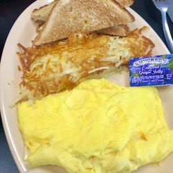 Gramma’s Cafe - Cheese Omelette, hash browns & toast.