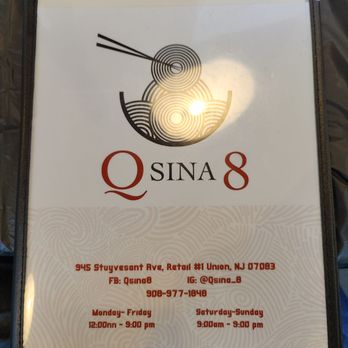 Qsina 8 - Menu cover - Noodles Near Me - Union, New Jersey