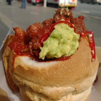 Delectaballs - A new addition to the ever growing offerings. 'The Ball-Pit' 3 Pork balls, chili con carne, guac in  hollowed Cob - Food Trucks Near Me