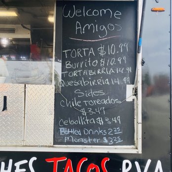 Pinches Taco RVA - a menu on the side of a food truck - Tacos Near Me - Henrico, Virginia