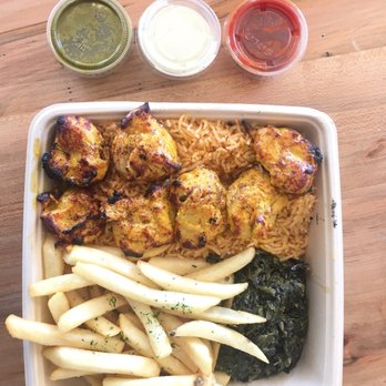 Sheesh Grill - Chantilly - Chicken kabob with spinach and fries - Halal Near Me - Chantilly, Virginia