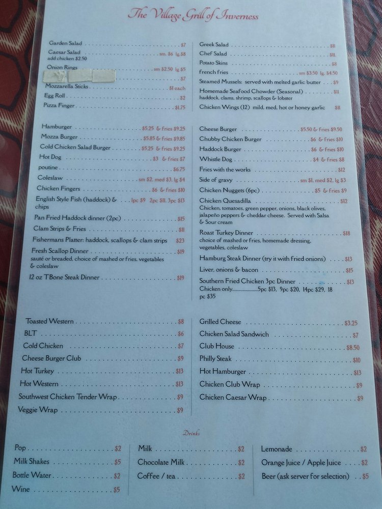 VILLAGE GRILL 15862 Central Avenue, Inverness, Nova Scotia, Canada