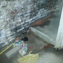 Basement upon moving in (2016) - bottom of steps; wet for flooding and dirty