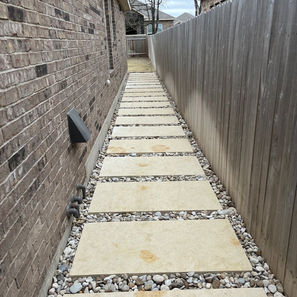 Austex Landscape And Design - Side walkway with French drain - Irrigation Near Me - Leander, Texas Austex Landscape And Design - Side walkway with French drain - Irrigation Near Me - Leander, Texas