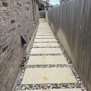 Austex Landscape And Design - Side walkway with French drain - Irrigation Near Me - Leander, Texas Austex Landscape And Design - Side walkway with French drain - Irrigation Near Me - Leander, Texas