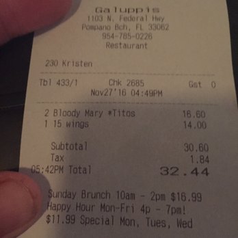 Galuppi's - No coke nor fries. Ring it. Comp it. But it should show on receipt. - American Near Me - Pompano Beach, Florida