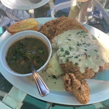Sawyer & Co - Chicken fried steak with Chicken & Andouille Sausage Gumbo - Diners Near Me - Austin, Texas Sawyer & Co - Chicken fried steak with Chicken & Andouille Sausage Gumbo - Diners Near Me - Austin, Texas