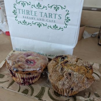 Three Tarts Bakery Cafe - A lemon raspberry muffin and a blueberry muffin. - Bakeries Near Me - Northfield, Illinois