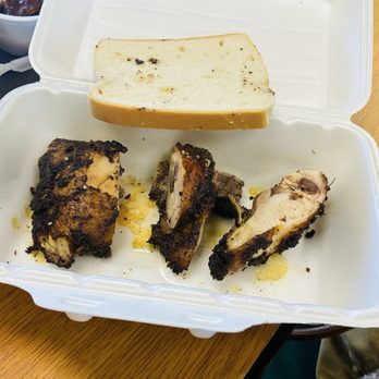 Tropical Time - What's left of digging in to eat 1/4 dark jerk~deliciously good - Caribbean Near Me - Glen Ellyn, Illinois Tropical Time - What's left of digging in to eat 1/4 dark jerk~deliciously good - Caribbean Near Me - Glen Ellyn, Illinois