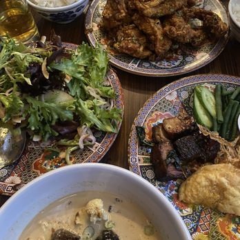 Eem - White Curry with Brisket Burnt Ends, Eem Sweet and Sour Fried Chicken, Chopped BBQ Fried Rice Field, Greens Salad - Cocktail Bars Near Me - Portland, Oregon Eem - White Curry with Brisket Burnt Ends, Eem Sweet and Sour Fried Chicken, Chopped BBQ Fried Rice Field, Greens Salad - Cocktail Bars Near Me - Portland, Oregon