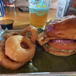 Mahi Mahi sandwich with onion rings Mahi Mahi sandwich with onion rings