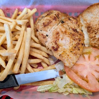 Badger Tavern - Grilled chicken sandwich - lettuce, tomato, with french fries. - Sports Bars Near Me - Madison, Wisconsin