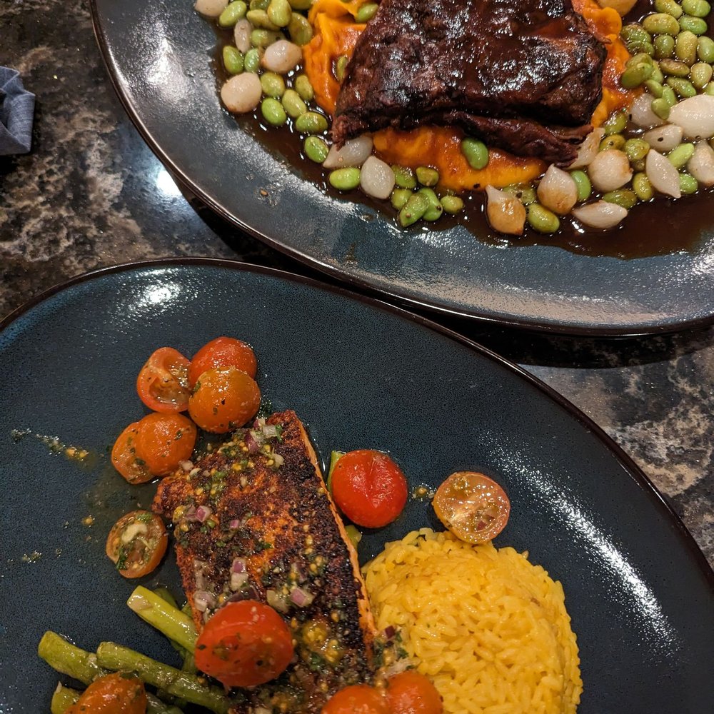 LEnfant Bar & Grill - (top) braised short rib (bottom) salmon - Bars Near Me - Washington, DC, District of Columbia LEnfant Bar & Grill - (top) braised short rib (bottom) salmon - Bars Near Me - Washington, DC, District of Columbia
