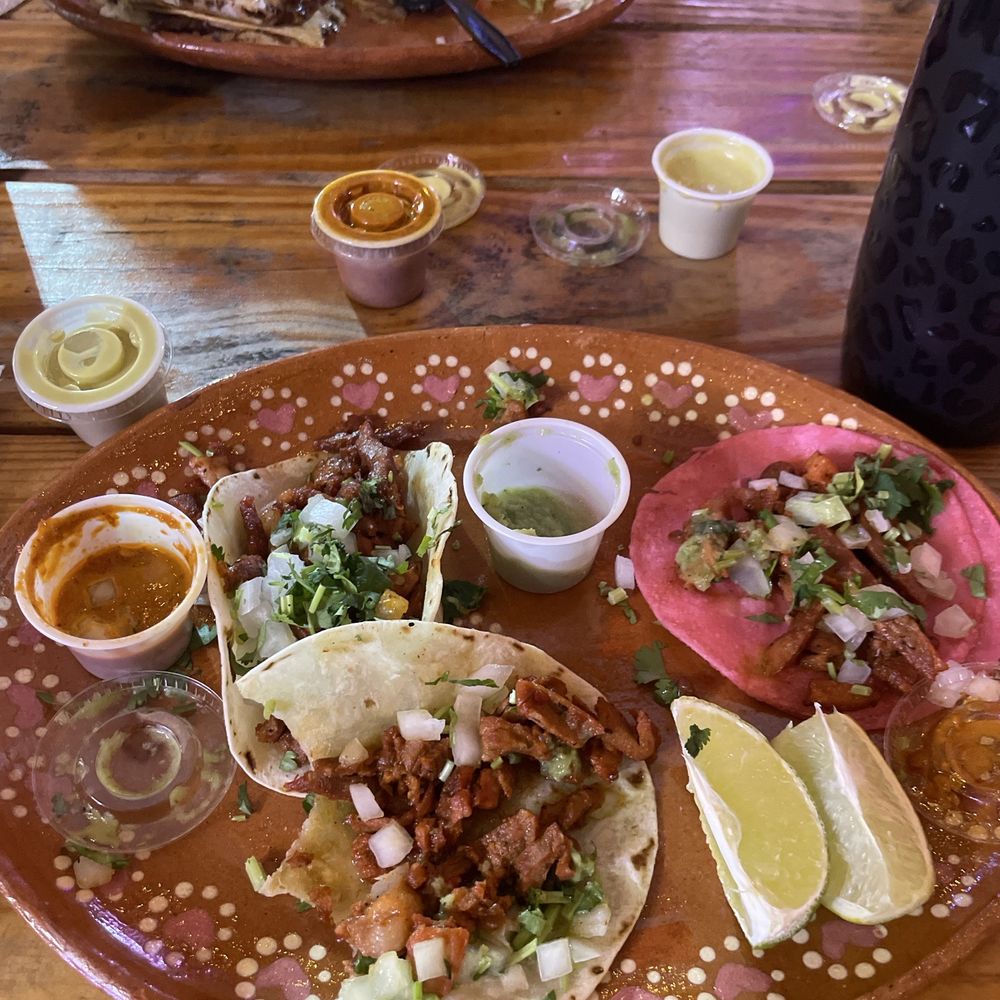 Street tacos and a quesadilla. Street tacos and a quesadilla.