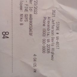 Receipt and messed up phone number.
