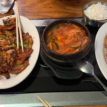 Korean Barbecue & Sushi Bar - Kim chee pancake, Kim chee chigae, and Kim chee friend rice - Korean Near Me - Newark, Delaware Korean Barbecue & Sushi Bar - Kim chee pancake, Kim chee chigae, and Kim chee friend rice - Korean Near Me - Newark, Delaware