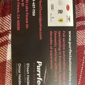 Purrfect Auto Service - Their card if you wish to call ! - Auto Repair Near Me - Lake Forest, California