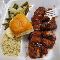 Holy Smoke Bbq - Brisket, lemon butter rice, green beans.