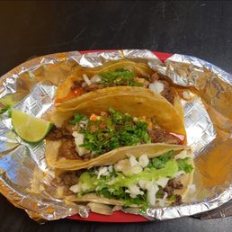 Tacos were very yummy. The corn tortillas are hand made. Totally recommend. Picture is 2 tacos de birria and one de asada. Tacos were very yummy. The corn tortillas are hand made. Totally recommend. Picture is 2 tacos de birria and one de asada.