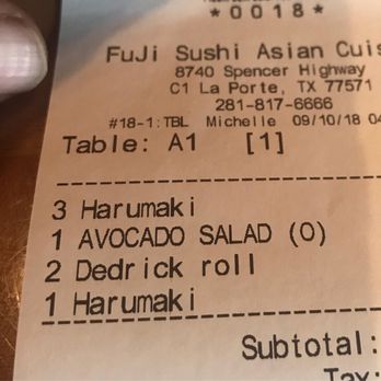 Fuji Sushi - Dedrick Roll - Sushi Bars Near Me - La Porte, Texas