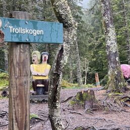 Trolls park for children with statues