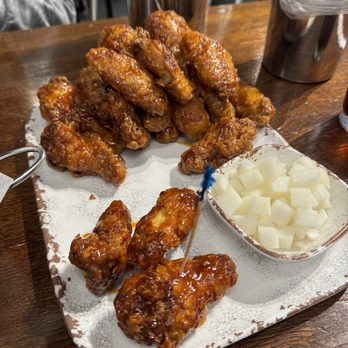 Bonchon San Gabriel - Soy glaze wings in the back. They also let us do 3 separately to sample another flavor. Comes with radish option - Korean Near Me - San Gabriel, California Bonchon San Gabriel - Soy glaze wings in the back. They also let us do 3 separately to sample another flavor. Comes with radish option - Korean Near Me - San Gabriel, California
