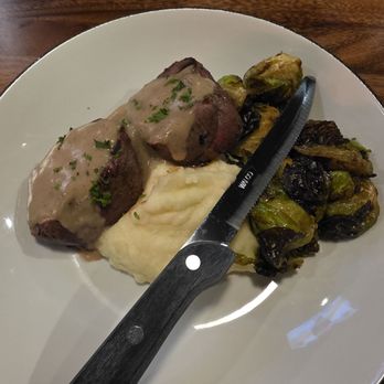 Red Bridge Bistro - Petit filet with mashed potatoes and brussels - Comfort Food Near Me - Cicero, Indiana