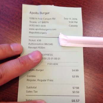 Apollo Burger - My Bill, no military discount - Burgers Near Me - Tooele, Utah Apollo Burger - My Bill, no military discount - Burgers Near Me - Tooele, Utah