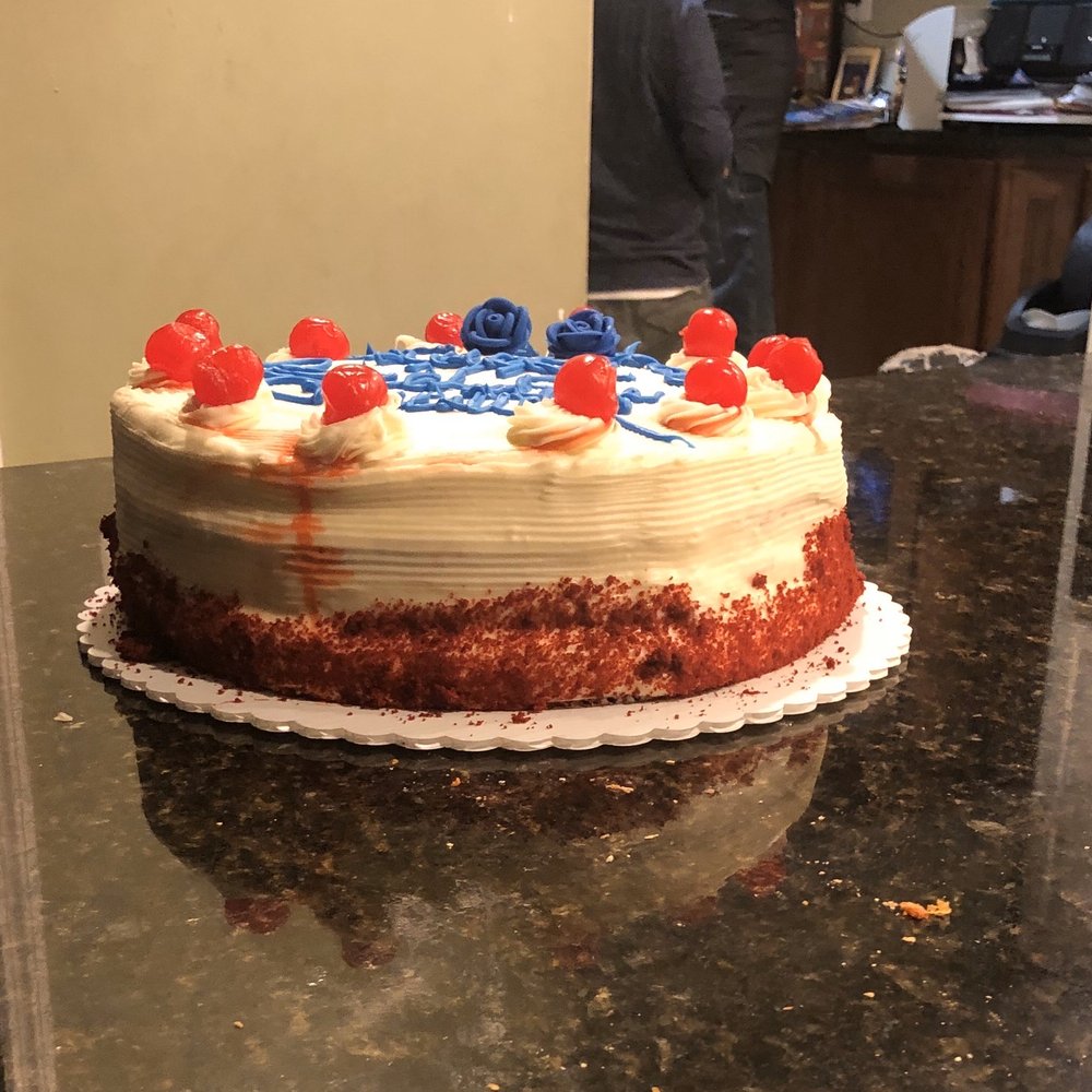 Didn't realize how bad the cake was made until after picking it up. The lettering it terrible and the cake itself is lopsided. Didn't realize how bad the cake was made until after picking it up. The lettering it terrible and the cake itself is lopsided.