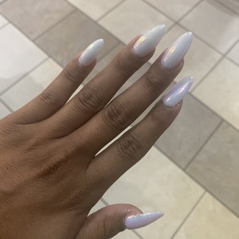 David's Happy Nails & Spa - Acrylic White Holographic Almond Nails - Nail Salons Near Me - Lahaina, Hawaii David's Happy Nails & Spa - Acrylic White Holographic Almond Nails - Nail Salons Near Me - Lahaina, Hawaii