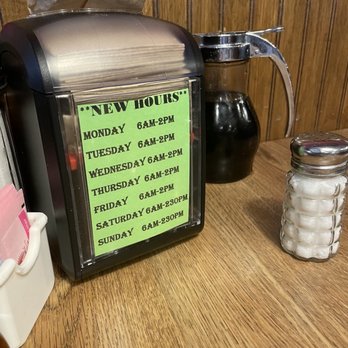 Poor Richard's Cafe - New hours posted at table - Breakfast & Brunch Near Me - Plano, Texas