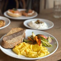 Zak The Baker - Labneh + eggs plate