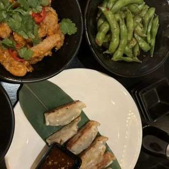 Tokio Pub - Steamed Edamame Bang Bang Calamari Potstickers - Japanese Near Me - Schaumburg, Illinois Tokio Pub - Steamed Edamame Bang Bang Calamari Potstickers - Japanese Near Me - Schaumburg, Illinois