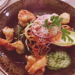 De repertoire - Voorgerecht salade met scampi's in een mango dressing