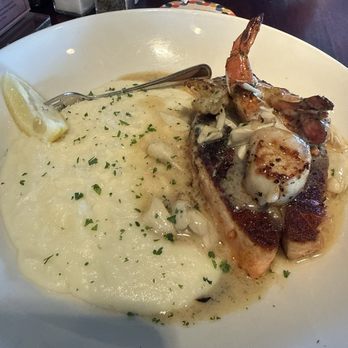 Pappadeaux Seafood Kitchen - Crispy Atlantic Salmon with shrimp, crab meat and scallops! With mashed potatoes - Cajun/Creole Near Me - Marietta, Georgia