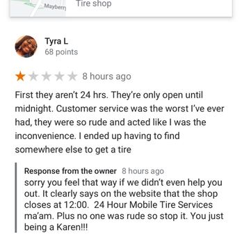 At Anytime Tire Shop - Google review - Tires Near Me