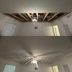 Liberty Painting - Drywall installation in bedroom ceiling after water damage.