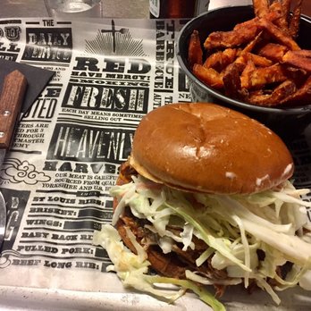 Red's True Barbecue - Pulled Pork Sandwich w/ Sweet Potato Fries - Barbeque Near Me - Manchester, XGM