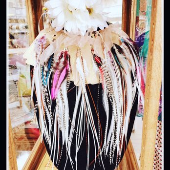 Queen Bee - My sister's feather earrings, show stoppers! - Women's Clothing Near Me - Mendocino, California