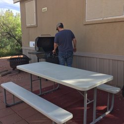 Thousand Trails - The picnic table by the grill and fire pit, right outside our front door.