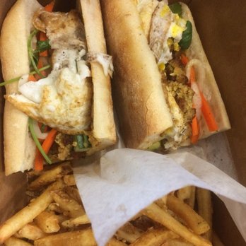 La Tour Cafe - Falafel bahn mi with fries egg and garlic fries - Cafes Near Me - Honolulu, Hawaii La Tour Cafe - Falafel bahn mi with fries egg and garlic fries - Cafes Near Me - Honolulu, Hawaii