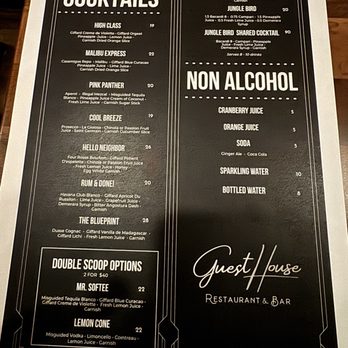 GuestHouse Restaurant & Bar - Drink menu - Sports Bars Near Me - Brooklyn, New York