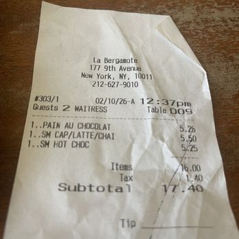 La Bergamote - Receipt - Breakfast & Brunch Near Me - New York, New York La Bergamote - Receipt - Breakfast & Brunch Near Me - New York, New York