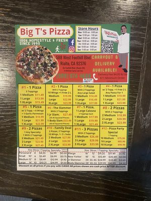 Menu photo 1 Big T's Pizza Rialto, CA Menu photo 1 Big T's Pizza Rialto, CA