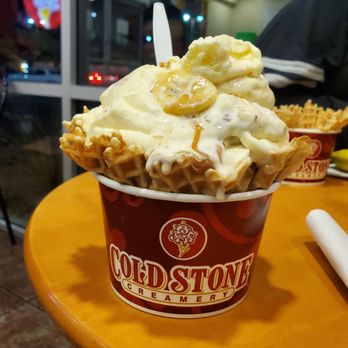 Cold Stone Creamery - Large waffle bowl of french vanilla, butterfinger, banana, caramel and toasted almonds - Ice Cream & Frozen Yogurt Near Me - Tucson, Arizona Cold Stone Creamery - Large waffle bowl of french vanilla, butterfinger, banana, caramel and toasted almonds - Ice Cream & Frozen Yogurt Near Me - Tucson, Arizona