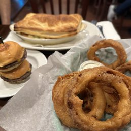 Sliders, onion rings & chicken pot pie. Sliders, onion rings & chicken pot pie.