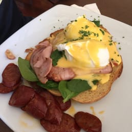 Eggs Benny with ham and chorizo , absolutely delicious