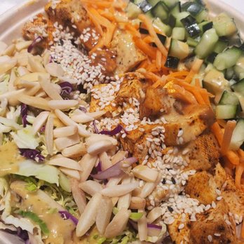 Currito Glenview - Bangkok Bowl (cilantro lime rice, asian cabbage, cucumber, carrot, almonds, thai-style peanut sauce, spicy cashew vinaigrette, sesame seeds) - Salad Near Me - Glenview, Illinois Currito Glenview - Bangkok Bowl (cilantro lime rice, asian cabbage, cucumber, carrot, almonds, thai-style peanut sauce, spicy cashew vinaigrette, sesame seeds) - Salad Near Me - Glenview, Illinois