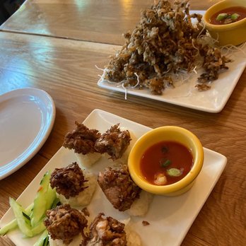 Kati Vegan Thai - Garlic Jackfruit on Sticky Rice and Angel Wings - Thai Near Me - Seattle, Washington